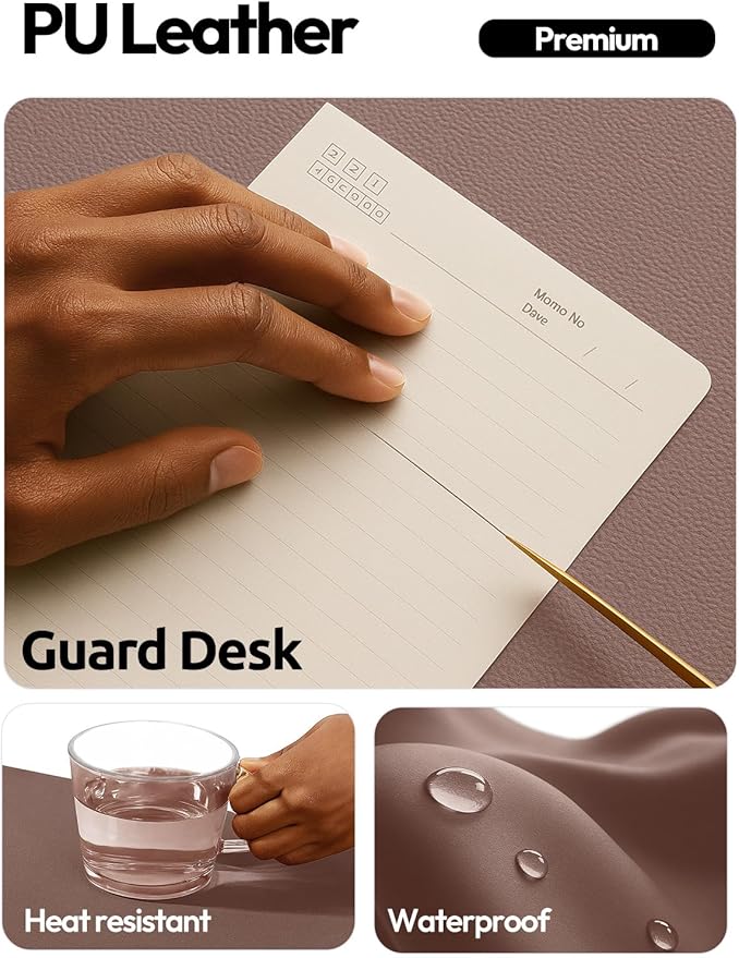 YSAGi Leather Desk Protector, Office Mat, Large Mouse Mat, Non-Slip PU Leather - Image 3