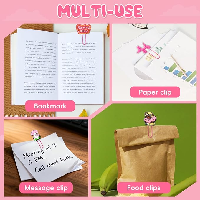 30 PCS Pink Paper Clips Metal Paperclip Large Size Paper Clip Cute Bookmark - Image 5