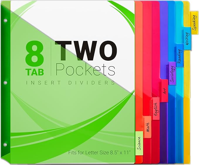8-Tab Dividers for 3-Ring Binders, Insertable 8 Tabs Binder Divider for by JehXinzOfficeSchoolSupplies