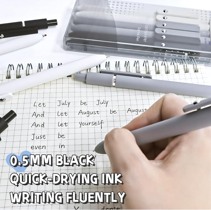 UIXJODO 6 Pcs Gel Pens 0.5mm Quick Dry Black Ink Pens Fine Point Smooth Writing - Image 3