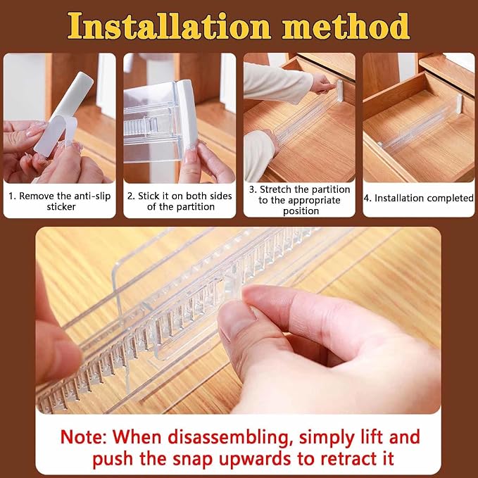 8 Pcs Drawer Dividers for Clothes, 3.15" High 11.34"-19.69" Adjustable - Image 5