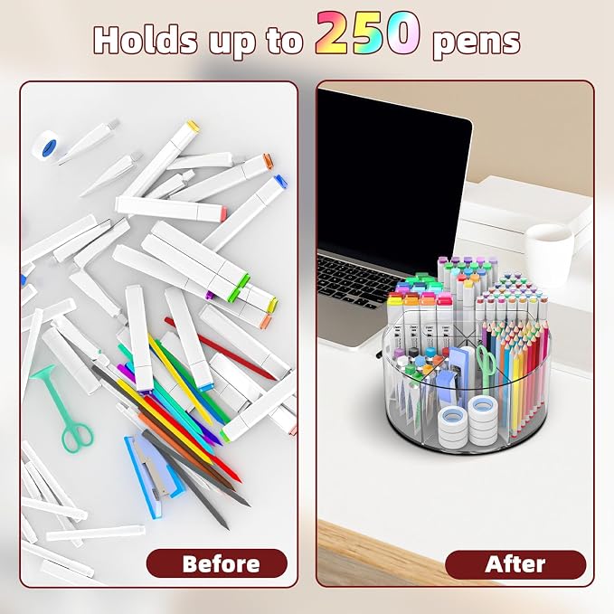 Absonic 500 PCS Acrylic Pencil Holder, 360 Rotating Clear Marker Organizer - Image 3