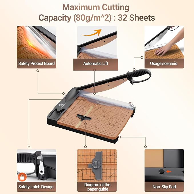 12 Inch Heavy Duty Paper Cutter, Wood Guillotine Paper Cutter & Paper Trimmer - Image 2