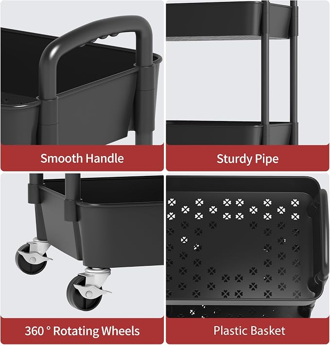 Sywhitta 3-Tier Plastic Rolling Utility Cart - Image 7