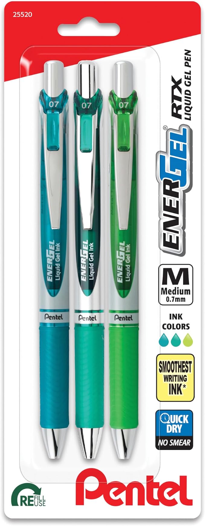 Pentel EnerGel RTX Retractable Liquid Gel Pen, Chill Hue, and Lime Green Ink by PentelofAmerica