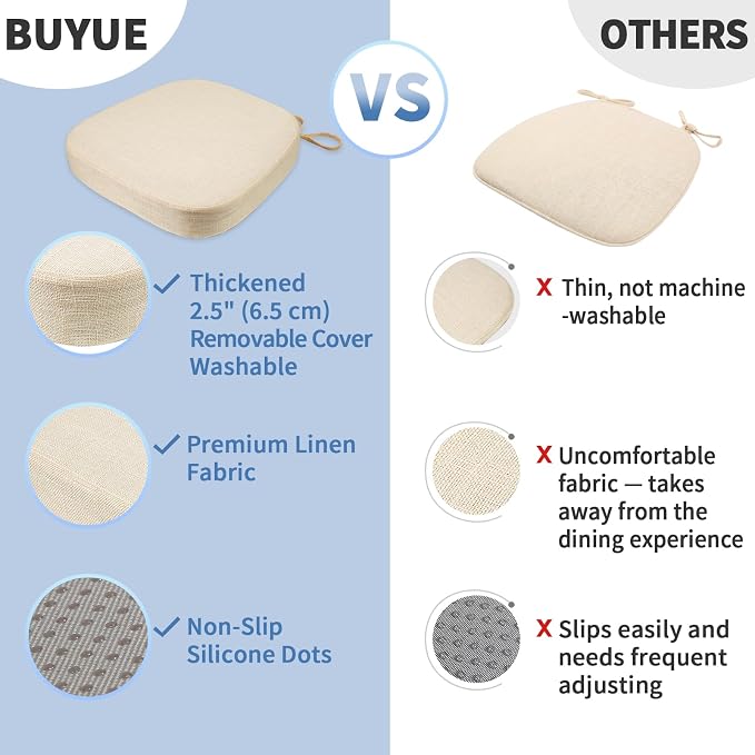 BUYUE Thickened 2.5" Dining Chair Cushions Set of 6, U-Shape High Density Foam - Image 6