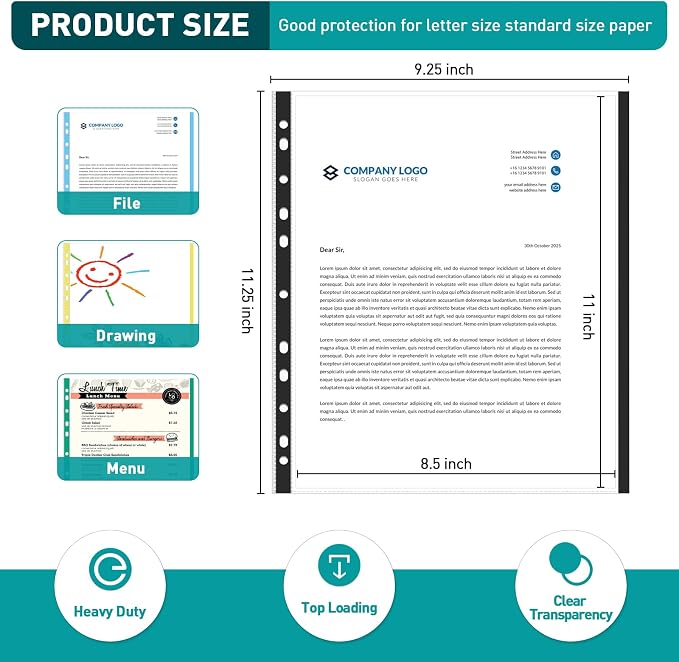 Sheet Protectors, PANDRI 600 Pack Color Heavy Duty Plastic Page Protectors - Image 2