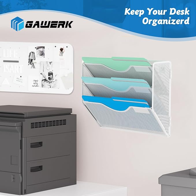 Gawerk 3 Tier Hanging Wall File Organizer, Mesh Mail Paper Orgnization Hanging - Image 5
