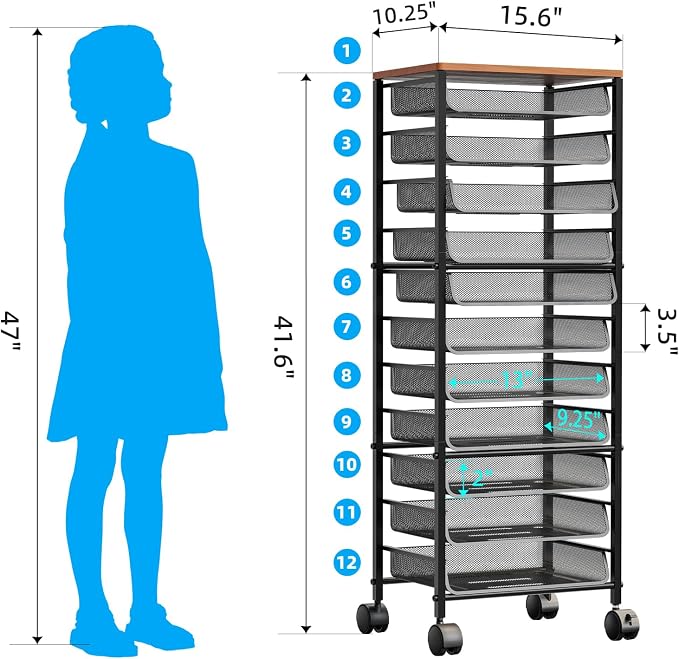 Simple Trending 12-Tier Rolling File Cart, Desk File Organizer - Image 6