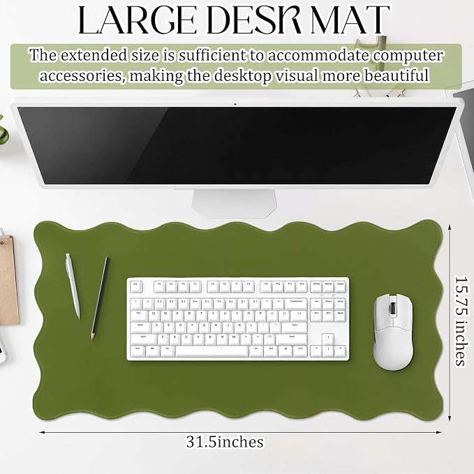 Hahafelt Scalloped Desk Mat Large Desk Pad Cute Coquette Table Mat Back to - Image 2