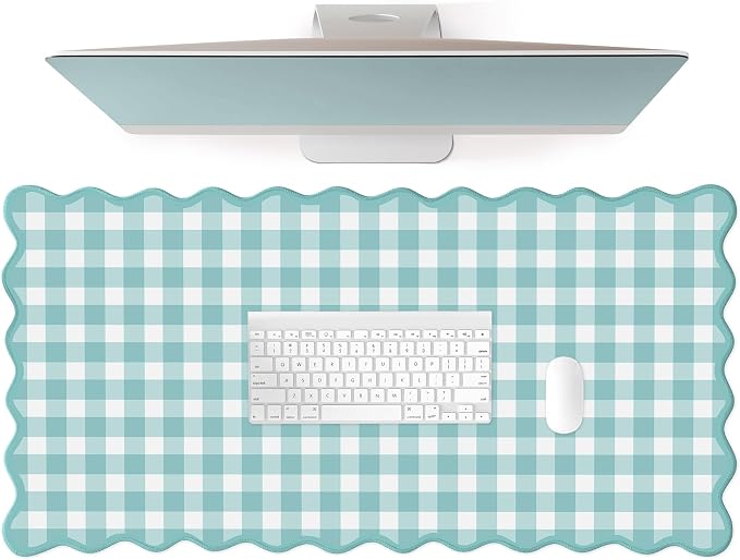 Scalloped‌ Teal Green Checkered Desk Mat Cute Pastel Large Gaming Mouse Pad by Unknown