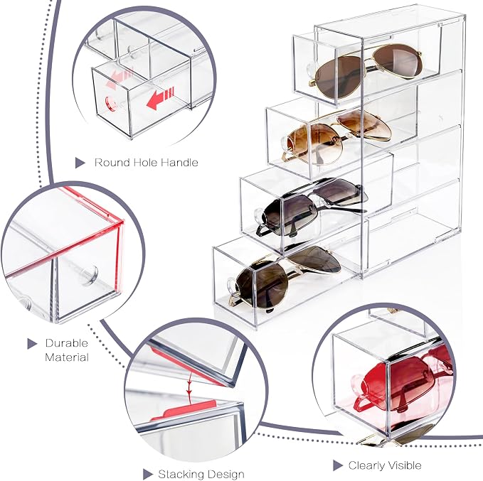 Desk Organizer with 4 Drawers, FODIENS Stackable Desktop Storage Box with - Image 4