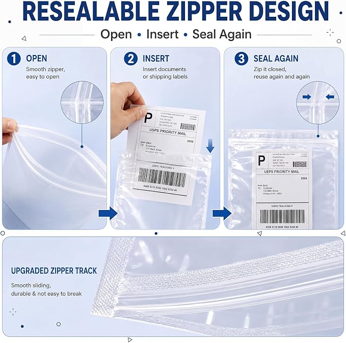 Glenmal 250 Pcs 6.7" x 10" Resealable Packing List Envelopes Clear - Image 3