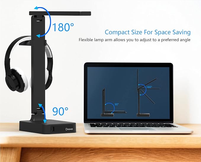 Drevet LED Desk Lamp with Headphone Stand, Desk Light with 1 USB Charging Port - Image 7