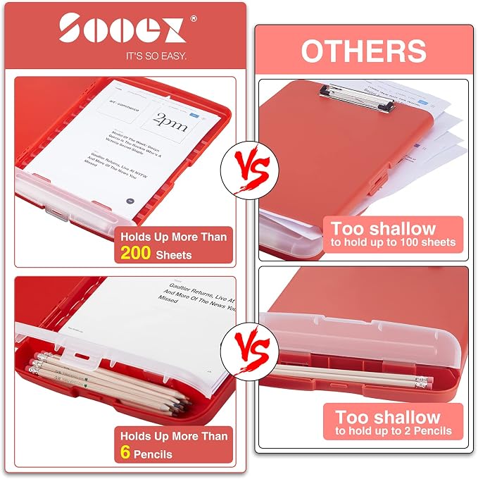 Sooez Clipboard with Storage, Clip Board 8.5 x 11 with Pen Holder, Plastic - Image 3