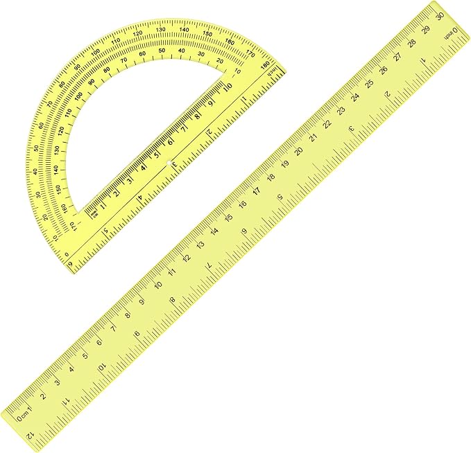 Zonon 2 Pcs 12 Inch Clear Ruler and 6 Inch Plastic Protractor Set, Dual Scale by Zonon