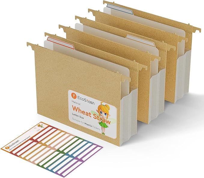 Extra Capacity Hanging File Folders, 3.15" Reinforced Wheat Straw Expanding by EcoStash