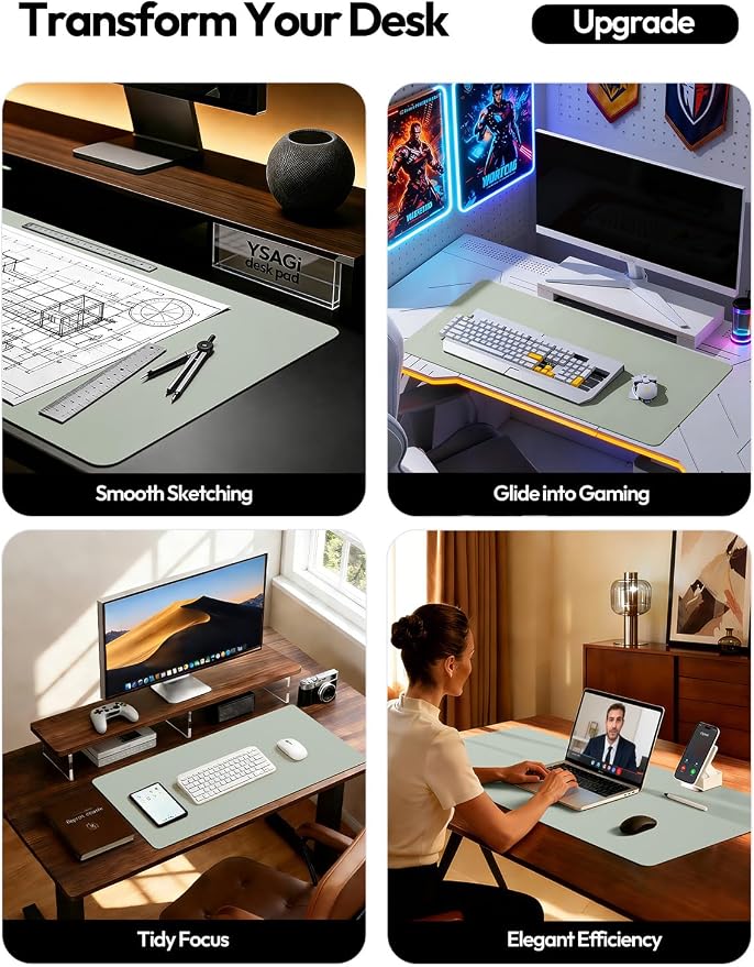 YSAGi Leather Desk Protector, Office Mat, Large Mouse Mat, Non-Slip PU Leather - Image 2
