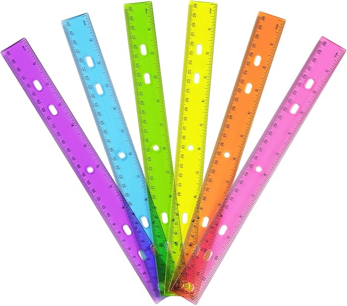 ZZTX 6 Pack Color Transparent Ruler Plastic Rulers 12 Inch, Metric Bulk Rulers by ZZTX