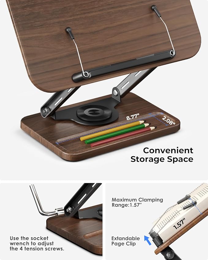 Viozon Book Stand for Reading, Book Holder 360° Rotating Base - Image 5