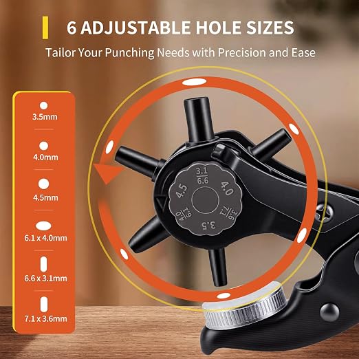 XOOL Round & Oval Leather Hole Punch Set, Upgraded Long Handle Revolving Punch - Image 2