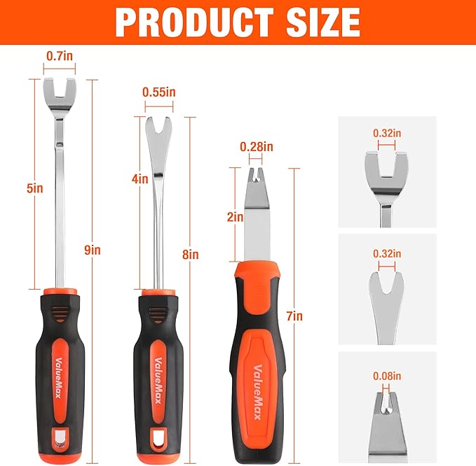 VALUEMAX 3Pcs Trim Removal Tool and Staple Remover Set, Heavy Duty Pry Tool - Image 2
