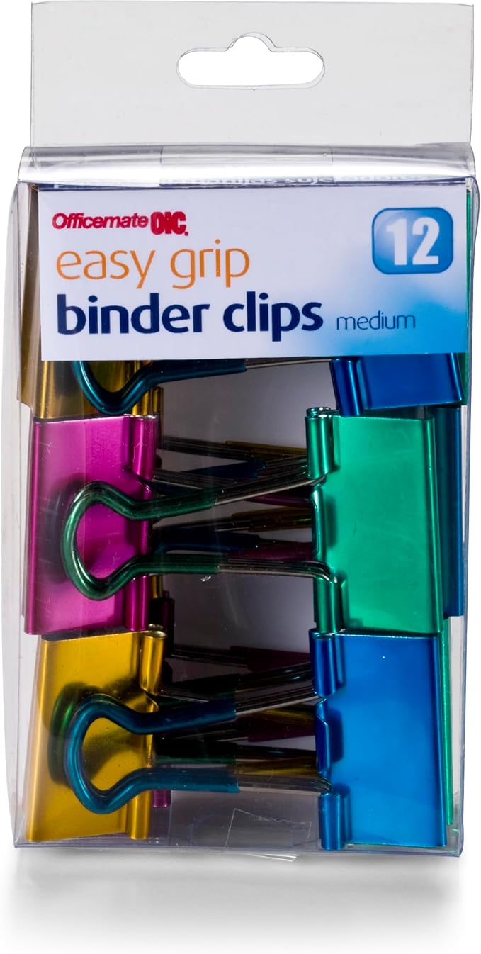 Officemate Easy Grip Medium Binder Clips, 12 Pack by Officemate