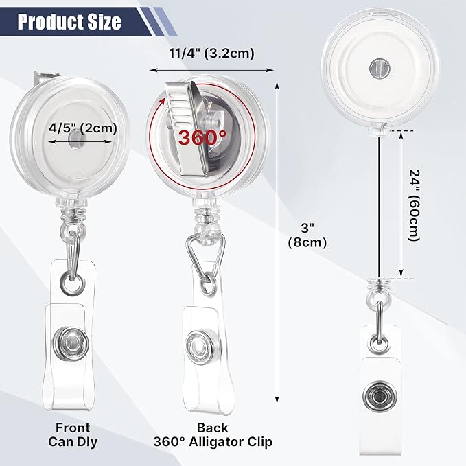 Fulmoon 100 Pcs Translucent Retractable Badge Reels Round ID Badge Holders - Image 2
