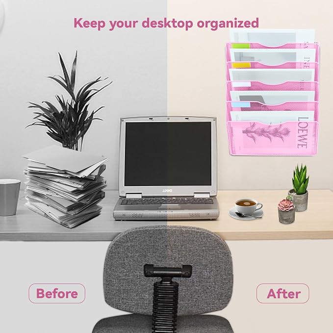 5 Pockets Mesh Wall File Holder Organizer Office Hanging File Folder Magazine - Image 5