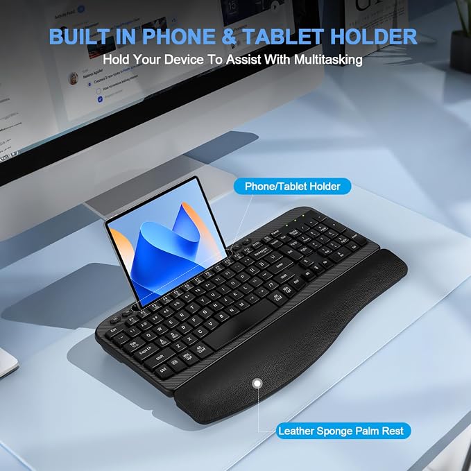 EAYBLLY 2.4G Wireless Ergonomic Keyboard, Full Size Wave Keys - Image 9