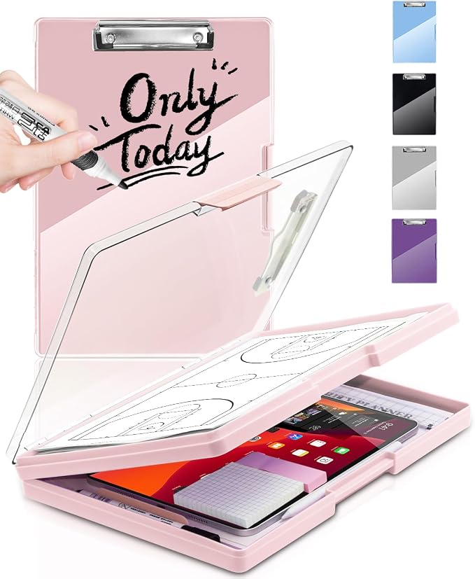 Clearview Clipboard with 2 Storage, Dry Erase 8.5x11 Heavy Duty ClipBoards by Sunnyclip