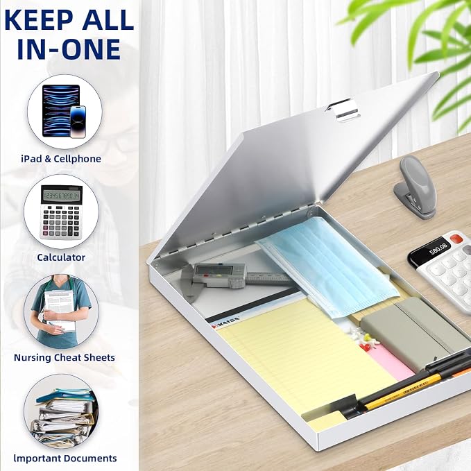 Metal Clipboard with Storage, Letter Size Form Holder Portfolio Aluminum Metal - Image 6