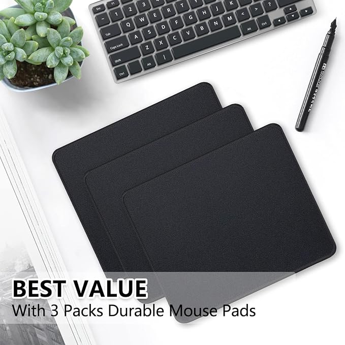 3 Pack Standard Mouse Pad with Stitched Edges, 10.3 x 8.3 in Black | Anti-Fray - Image 7
