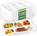 WELLIFE 100% Compostable 5 Compartment Paper Plates, 100 Pack Disposable School by WELLIFE