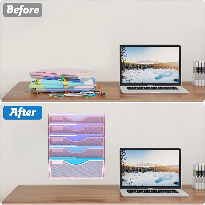 Gawerk 5 Tier Hanging Wall File Organizer, Mesh Mail Paper Orgnization Hanging - Image 5