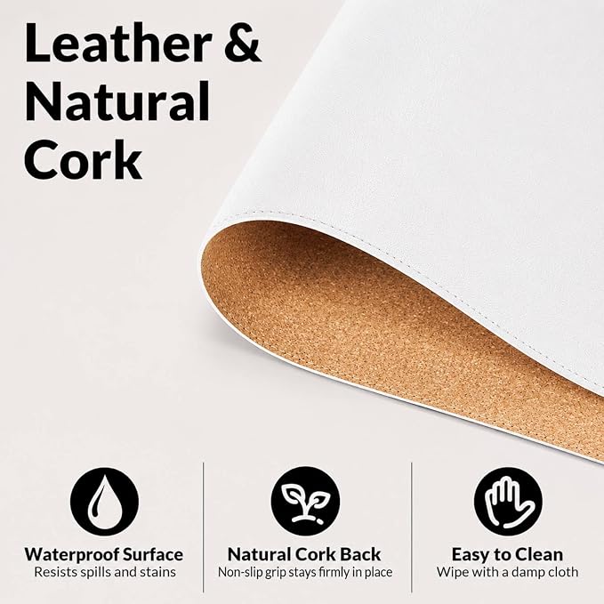 AFIING Cork Desk Mat 35.4" x 17", Dual-Sided Natural Cork & PU Leather Desk Pad - Image 3