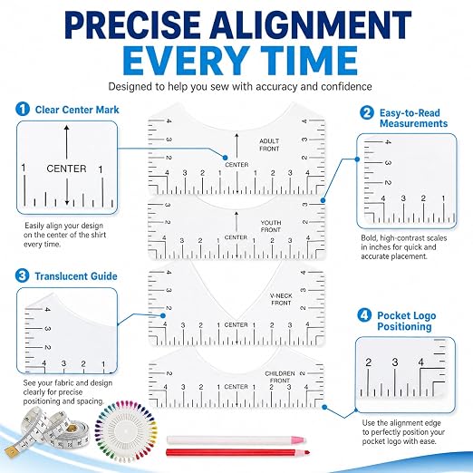 19Pcs Sublimation Accessories, Tshirt Ruler Guide Vinyl Alignment Tool - Image 3