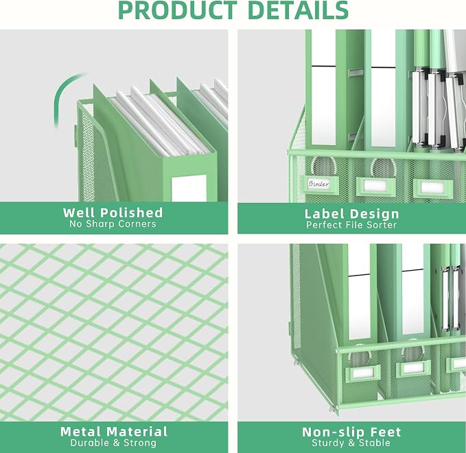 DALTACK 4 Vertical Compartments Magazine File Holder, Binder Organizer - Image 3