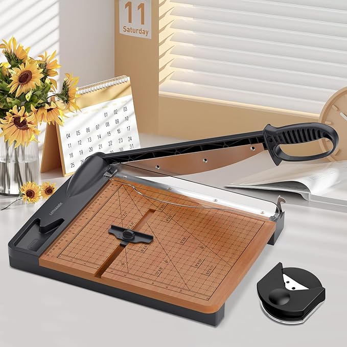 12'' Wood Guillotine Paper Cutter, Heavy Duty Wood Base Paper Trimmer - Image 7