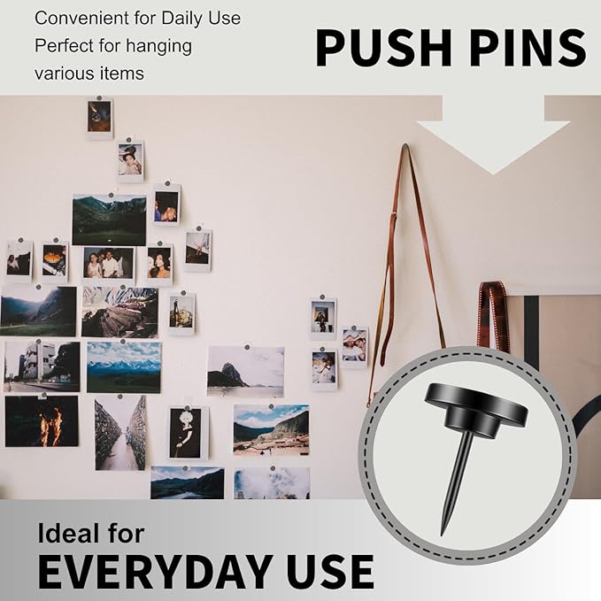 30 PCS Metal Black Push Pins for Wall Clear Thumb Tacks for Walls Flat - Image 5