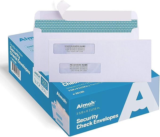 Aimoh 500#8 Double Window Self Seal Security Envelopes by Aimoh