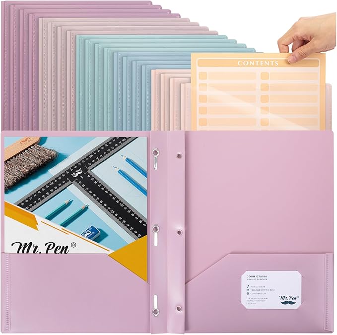 Mr. Pen- Plastic Folders with Pockets and Prongs, 20 Pack, Letter Size | by MrPen