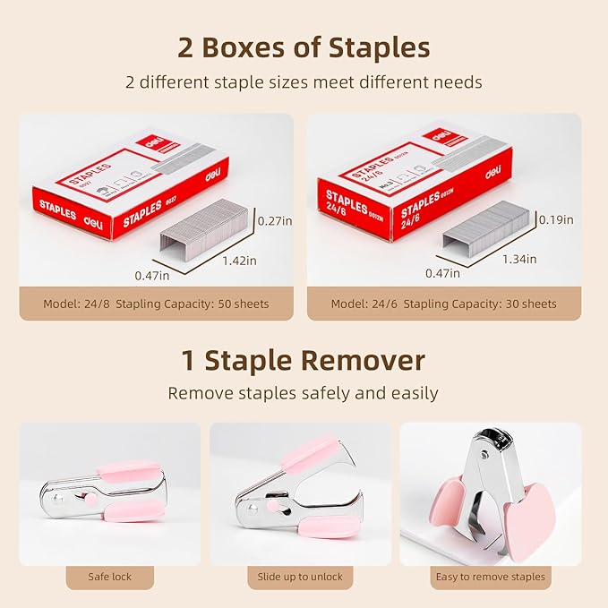 Deli Effortless Desktop Stapler, Heavy Duty Stapler, 40-50 Sheet Capacity - Image 4