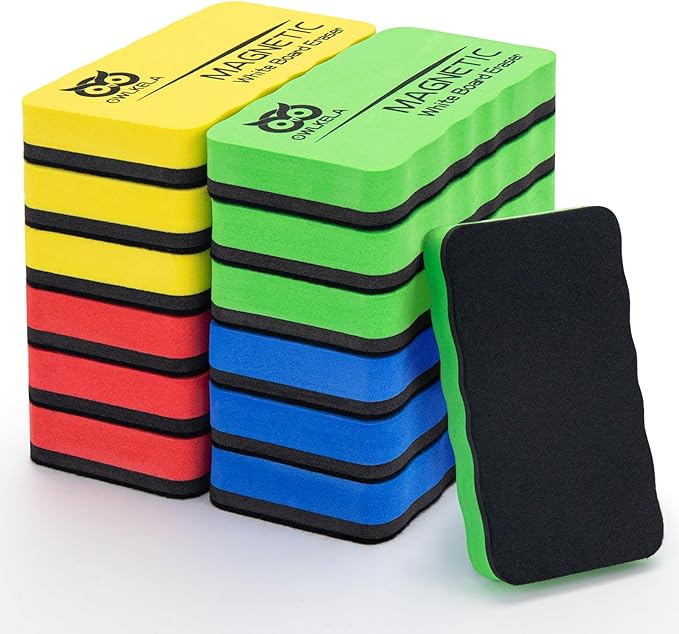 OWLKELA 12 Pack Dry Erase Erasers, Magnetic Whiteboard Eraser by OWLKELA