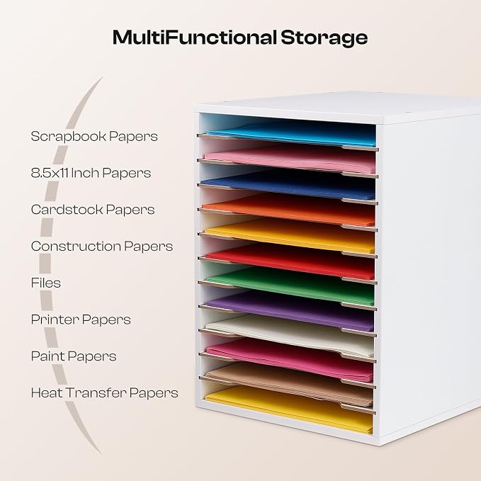 Caydo 12 Slot 8.5" x 11" Paper Organizer Storage, Wood Adjustable Shelves Paper - Image 4