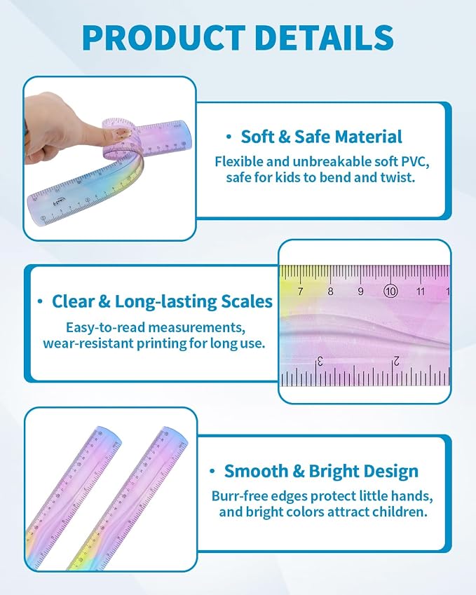 2 Pack Flexible Ruler Set, 12 Inch Bendable Rulers - Image 3