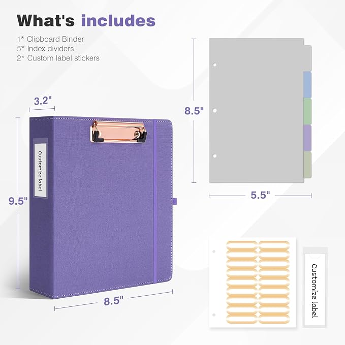 Ospelelf Mini 3 Ring Binder 2 inch Round Ring, 5.5 x 8.5 Purple Clipboard - Image 3