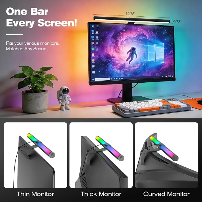 RGB Monitor Light Bar, Eye-Care Dual Light Reading Screen Lamp, 9 Modes Gaming - Image 3