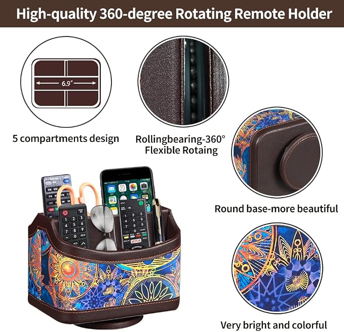 PUSU 360°Rotatable Remote Control Holder, PU Leather TV Remote Holder Caddy - Image 3