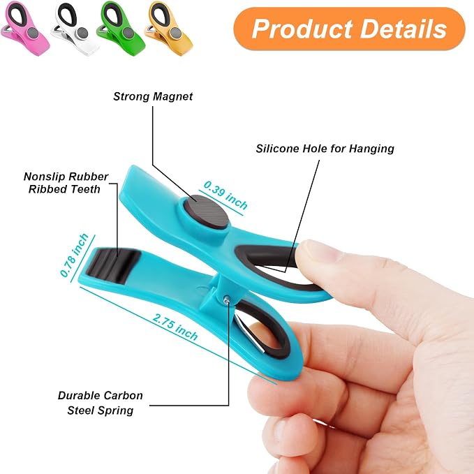 Jetmore 12 Pack Chip Clips Bag Clips, Office Paper Clamps, Magnetic Food Clip - Image 6